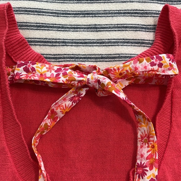 NWOT J Crew Short Sleeve Floral Tie Back Sweater Blouse Puff Sleeve Pink XS - Picture 5 of 9